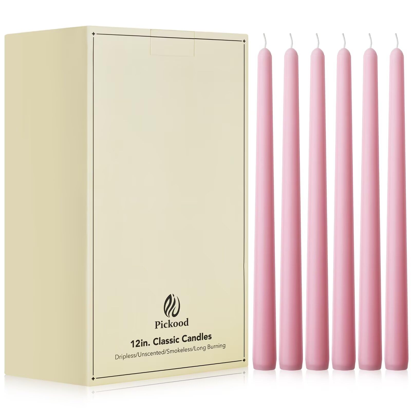 30 cm hohe geruchlose Spitzkerzen, 30 Stück, rosa Spitzkerzen, ideal für Hochzeit, Abendessen, rauchfrei, 8–10 Stunden lange Brenndauer, farbige Kerzenständer, Großpackung – Rosa