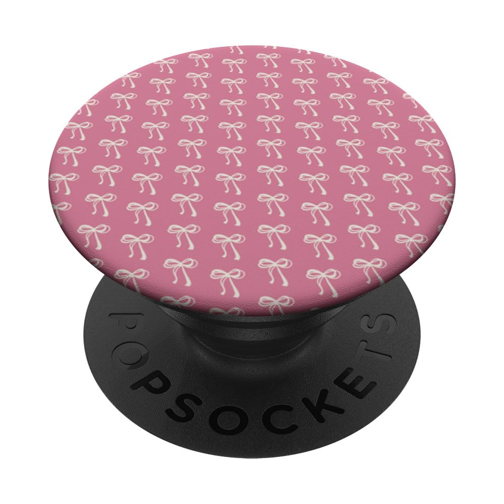 Cute Ivory Little Bows Pink Pattern Coquette Aesthetic PopSockets Swappable PopGrip, Black