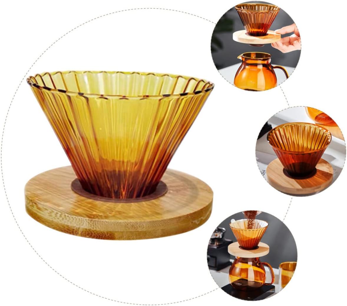 DOITOOL 1set High Borosilicate Coffee Cone Base Reusable Drip Coffee Filter for Household Brewing Elegant Decorative