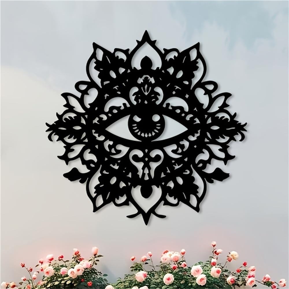 Decoración de pared abstracta contemporánea de metal, escultura moderna de mandala y ojo espiritual, estilo boho para meditación, ideal para sala de estar, dormitorio, estudio de yoga o jardín ex