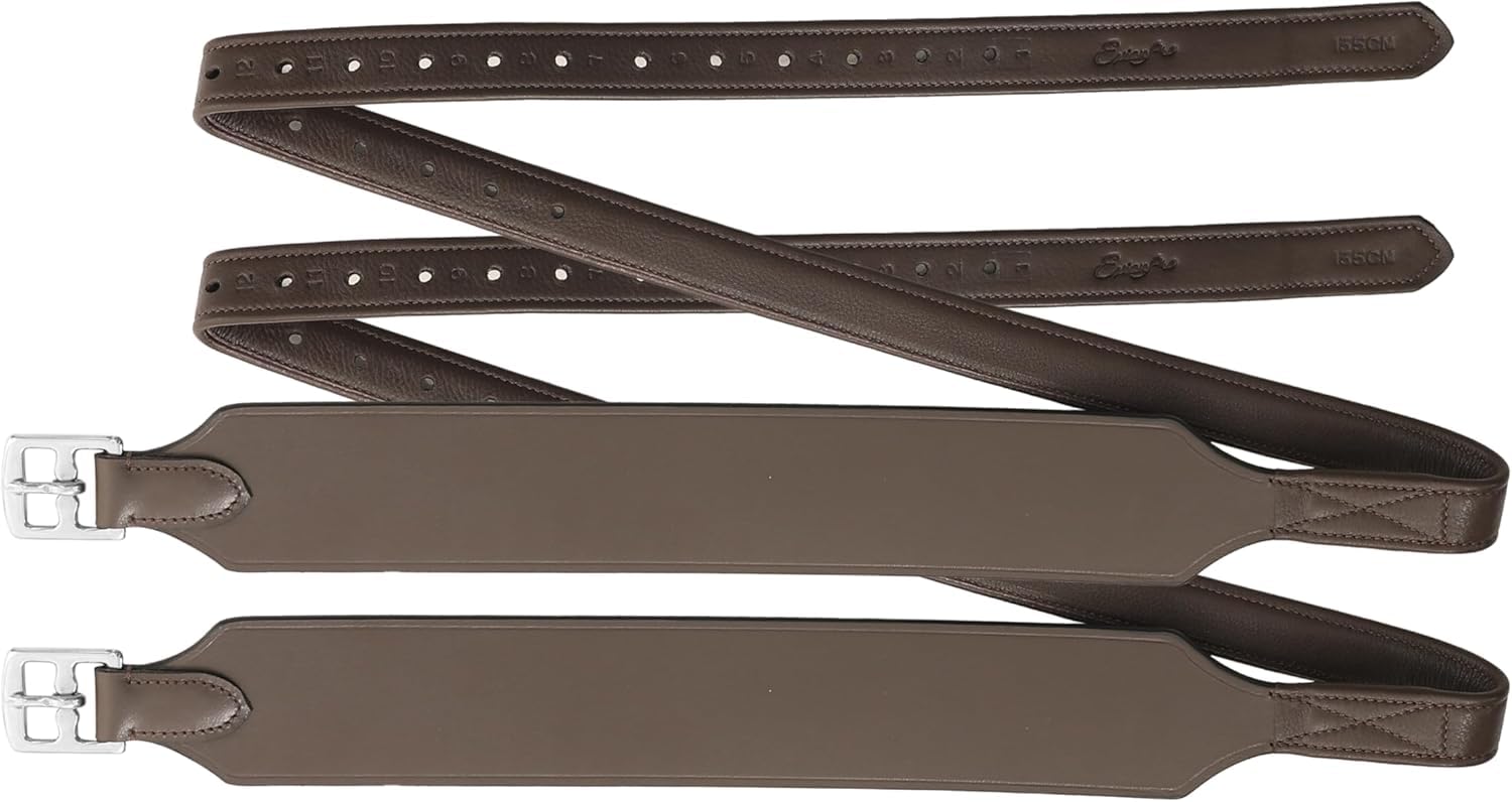 Exion Wide Stability Stirrup Leathers for English Saddles | Premium Cowhide Leather | Enhanced Leg Stability & Comfort | Sizes: 48" to 62" (Havana, 150 cm / 60 Inch)