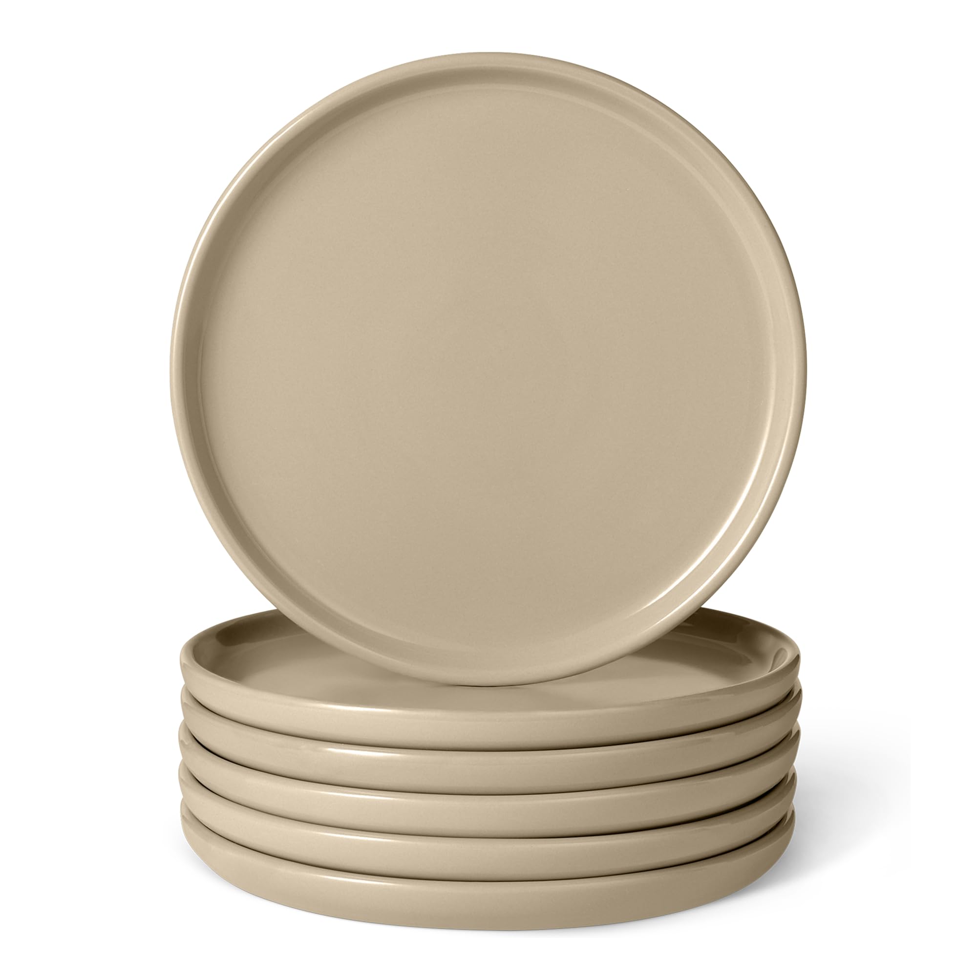 Amazon Basics Glazed Stoneware Appetizer Plates, 6-Piece Set, Microwave and Dishwasher-Safe, 17cm, Linen Gray