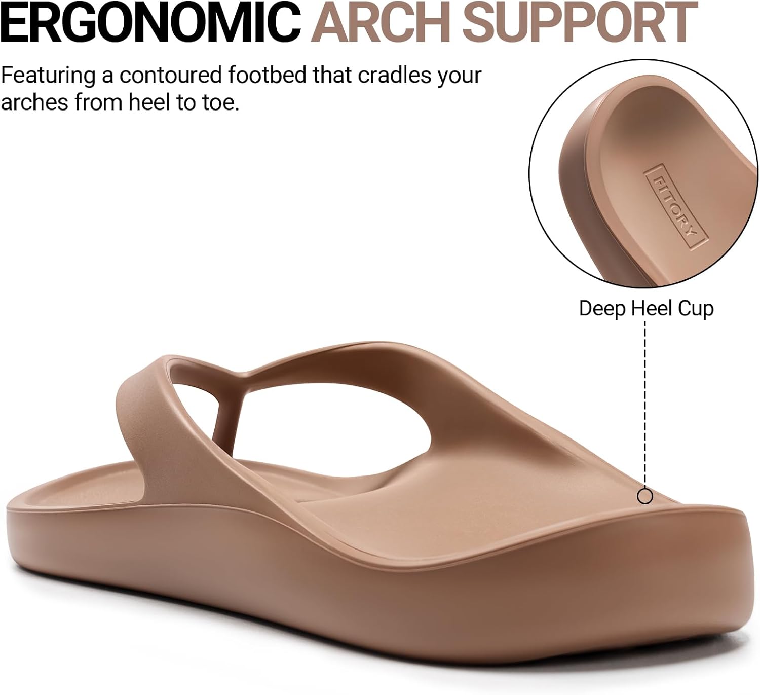 FITORY EVA Flip Flops for Women and Men with Arch Support, Unisex Slip on Summer Thong Sandals, Lightweight and Comfortable Shoes for Beach, Shower, Pool and Casual Walking Size 6-15 - Image 2