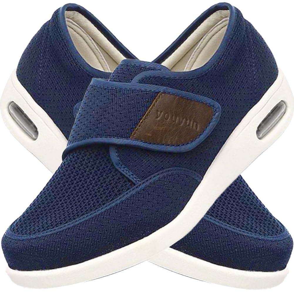 POFH Mens Arthritis Slippers Mens Wide Toe Walking Shoes for Elderly Swollen Feet, Edema Widening Walking Shoes with Adjustable Closure Lightweight Diabetic Shoes (Color : Blue, Size : 48 EU)