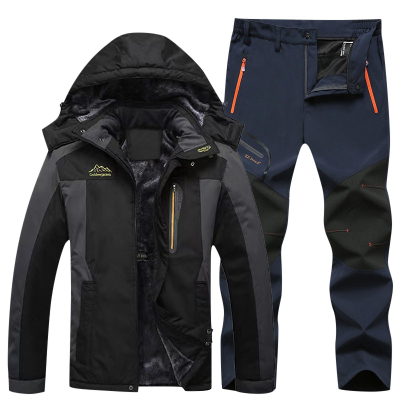 Generisch Ropa deportiva al aire libre, esquí, montañismo, ropa de esquí para hombre, ropa de esquí para invierno, chaqueta con capucha, pantalones adecuados para ropa casual de negocios, ropa de