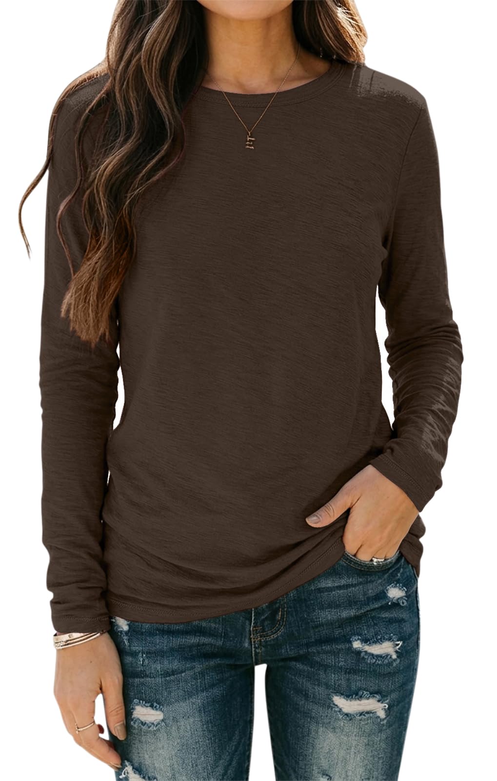 YUTILA Damen Langarmshirt 95% Baumwolle Rundhals Casual Basic Longsleeve | Einfarbig Weich Lässig Oberteile, Langarm T-Shirt, Herbst Winter, Für Alltag Büro Freizeit, 1er/2er-Pack