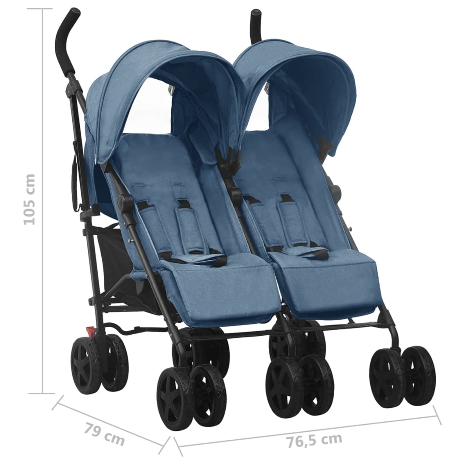Carrito para Gemelos Silla de Paseo Gemelar Cochecito Doble Reclinable y Plegable Sillita Doble Cochecito Hermanos para Bebé Niño de Acero Azul Marino
