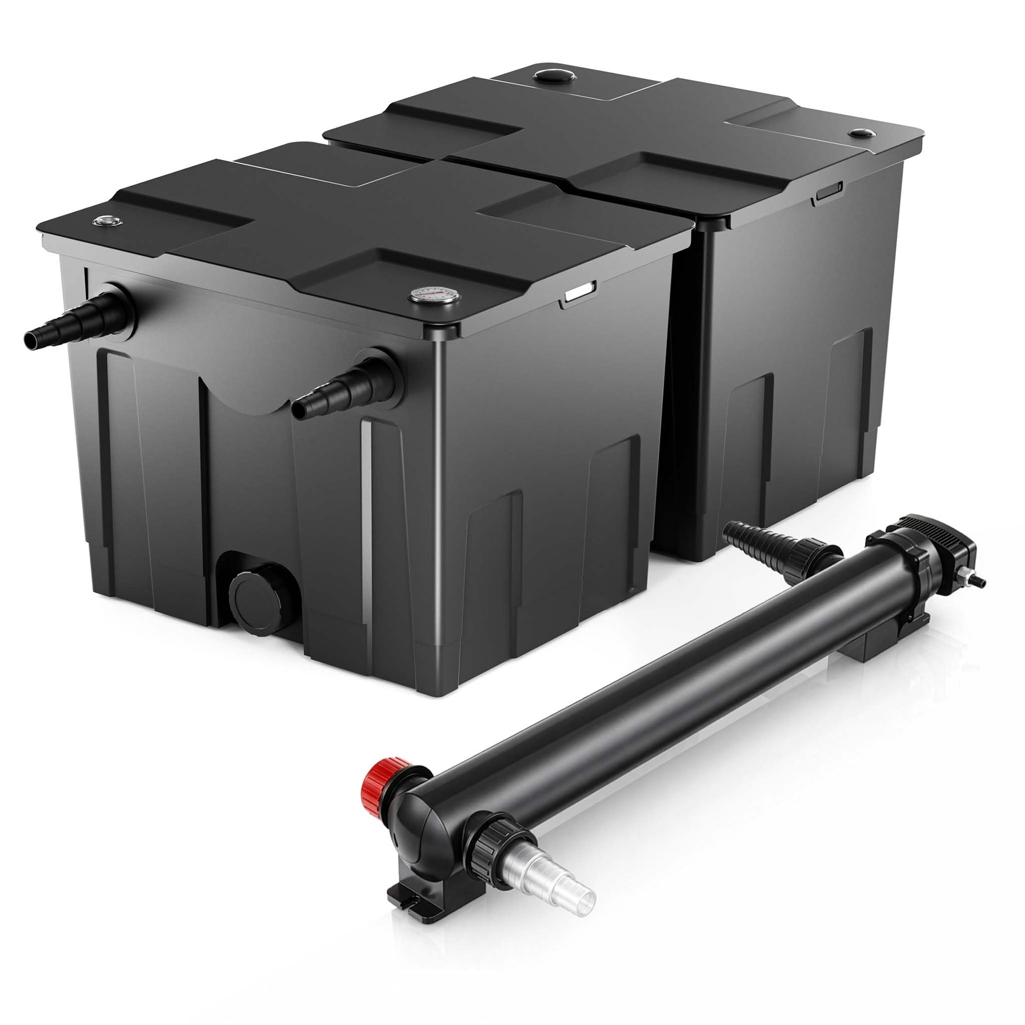 SunSun Kit complet: CBF-350B Filtre de bassin jusqu'à 60000 L Biologique, CUV-324 lampe uv UVC Clarificateur avec 24 Watt Puissance UV-C