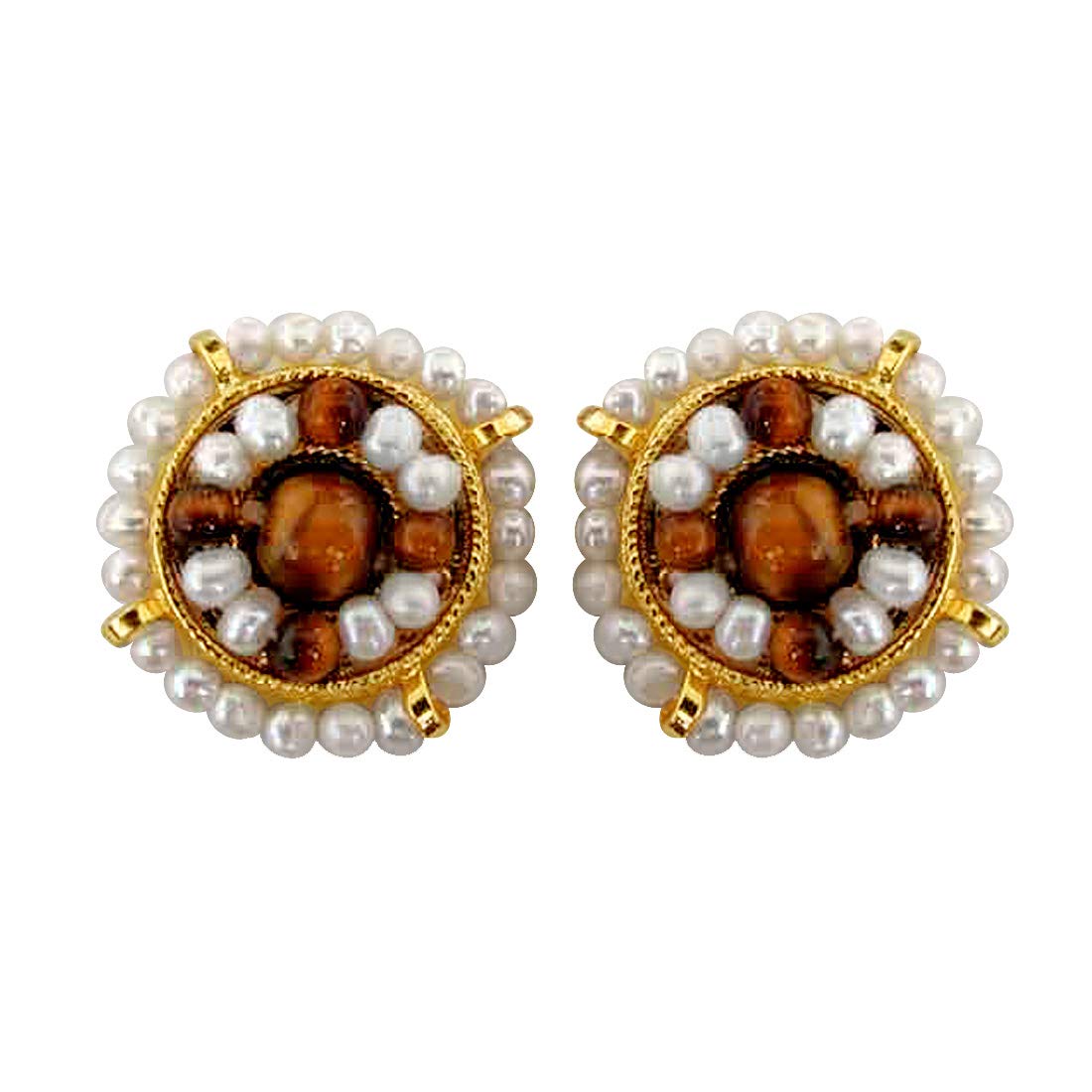 Surat Diamonds Freshwater Pearl, Tiger Eye & Gold Plated Kuda Jodi Earrings for Women (B00G8XRYYS) Amazon Price History, Amazon Price Tracker