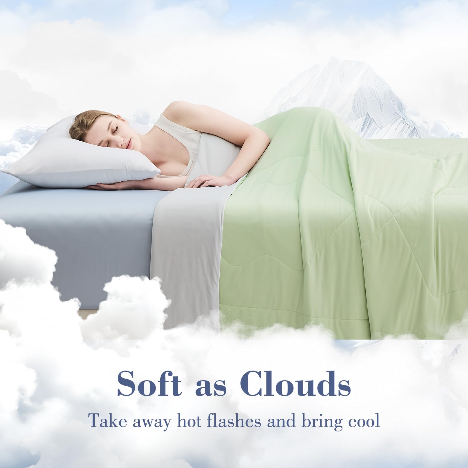 EMME Kühldecke Sommerdecke Kühlend - 155 x 220 cm Doppelseitig Kühlende Decke Arc-Chill Q-Max>0,45 Kühlende Bettdecke Dünne Steppdecke Cooling Blanket Kuscheldecke, Grüner