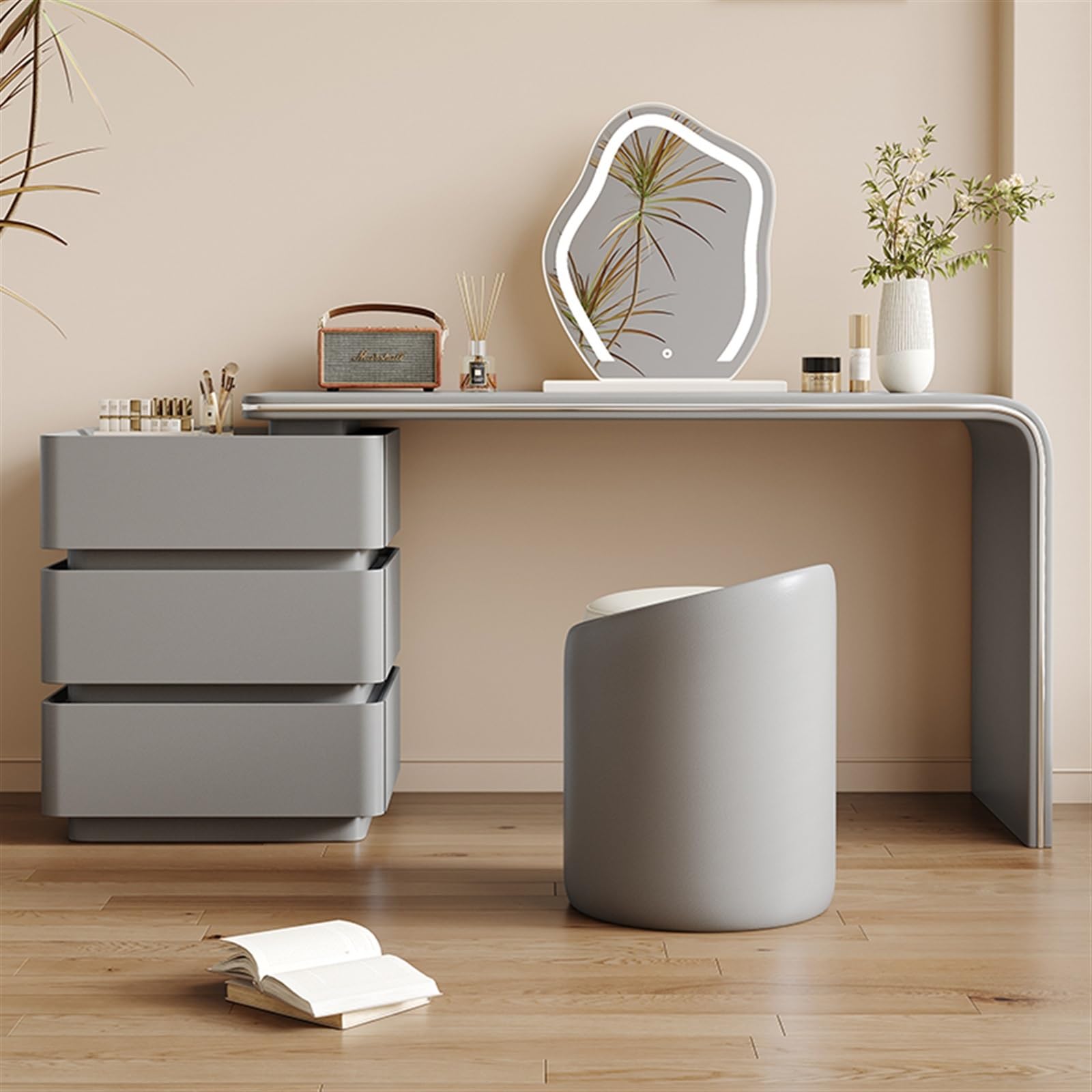 Schminktisch Schminktisch mit 3 Schubladen und Stuhl for Damen Stauraum(Orange,Mittel)