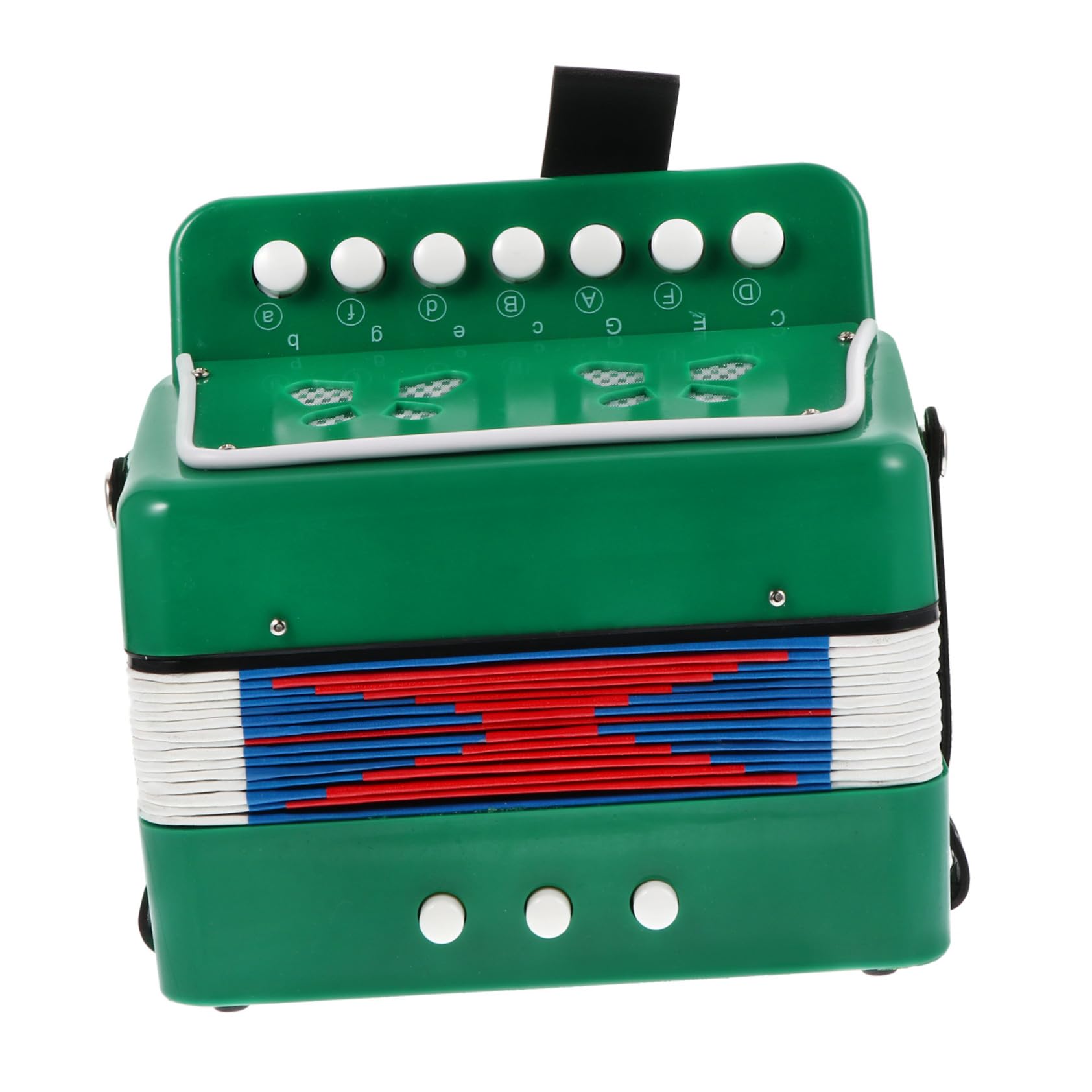 Fisarmonica Giocattolo 7 Tasti in Plastica Verde per Ragazzo Ragazza | Mini Strumento Introduttivo, Stile Adorabile e Creativo, per Musica e Gioco Educativo