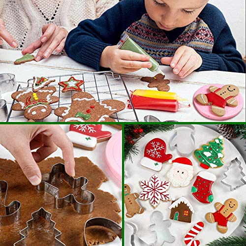 Christmas Cookie Cutters, 8 Pieces Stainless Steel Cookie Cutter with Gingerbread Men,Christmas Tree,Snowflake, Candy Cane, Angel, Santa Face,Stocking,Mitten