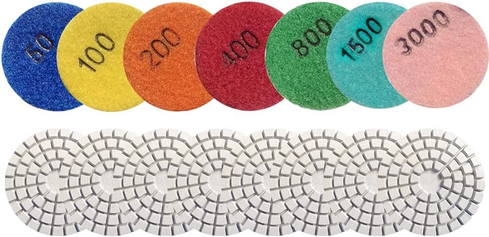 Diamond 2 Inch Wet 7-Step Polishing Grinding Pads 14 Pcs for Granite Marble Stone 5CM Grit 50-3000