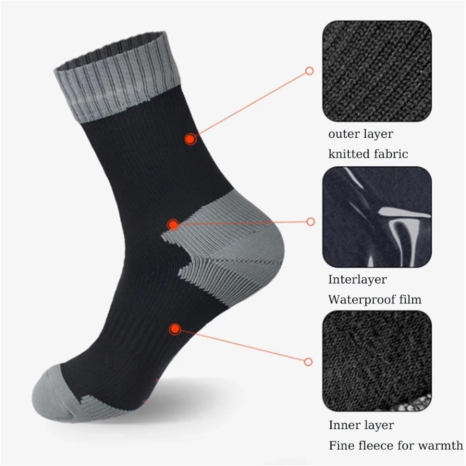 Wasserdichte Socken 2Pairs Waterproof Socks Outdoor Sports Hiking Wading Camping Trekking Winter Skiing Sock Warm Breathable FüR Wie Laufen