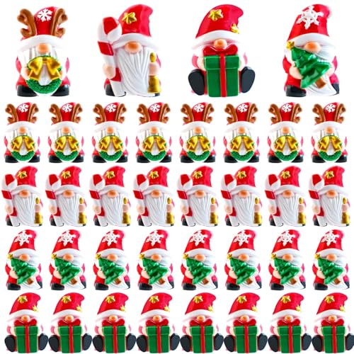 Exasinine 40 Pcs Mini Christmas Gnomes 4 Styles Mini Resin Gnome