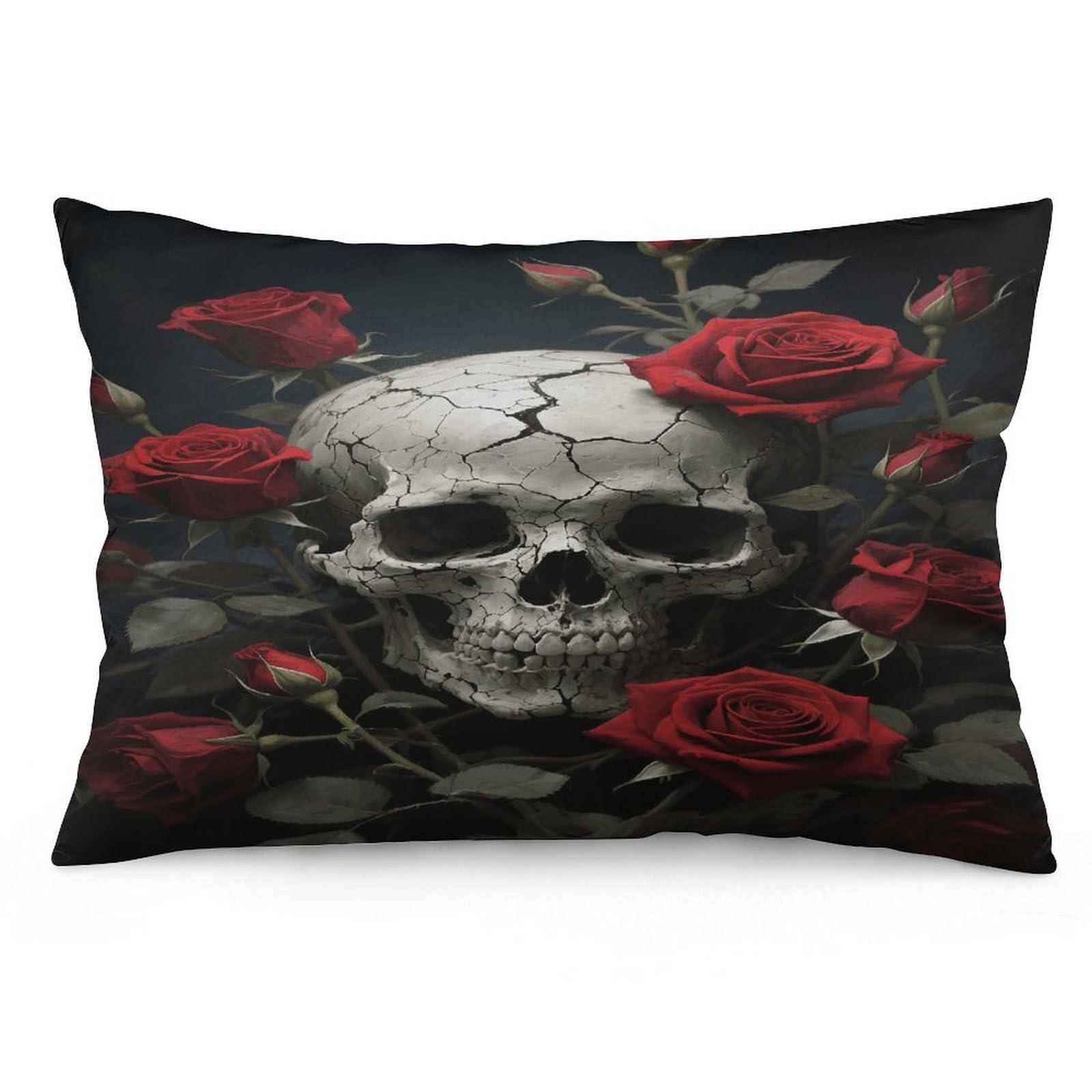 Skull Rose Throw Pillow Cover Soft Pillow Case Decorative Lumbar Pillow Cover Cozy Throw Pillowcase Polyester Rectangular Cushion Case Decor for Couch Sofa Bed