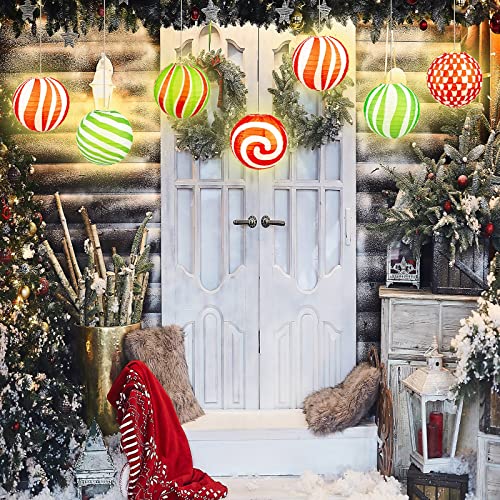 Image of Panelee 12 Pcs Christmas Peppermint Paper Lanterns 8 Inch Red Green White Candy Canes Hanging Round Paper Lanterns Holiday Xmas Party Decorations for Home Classroom Ceiling