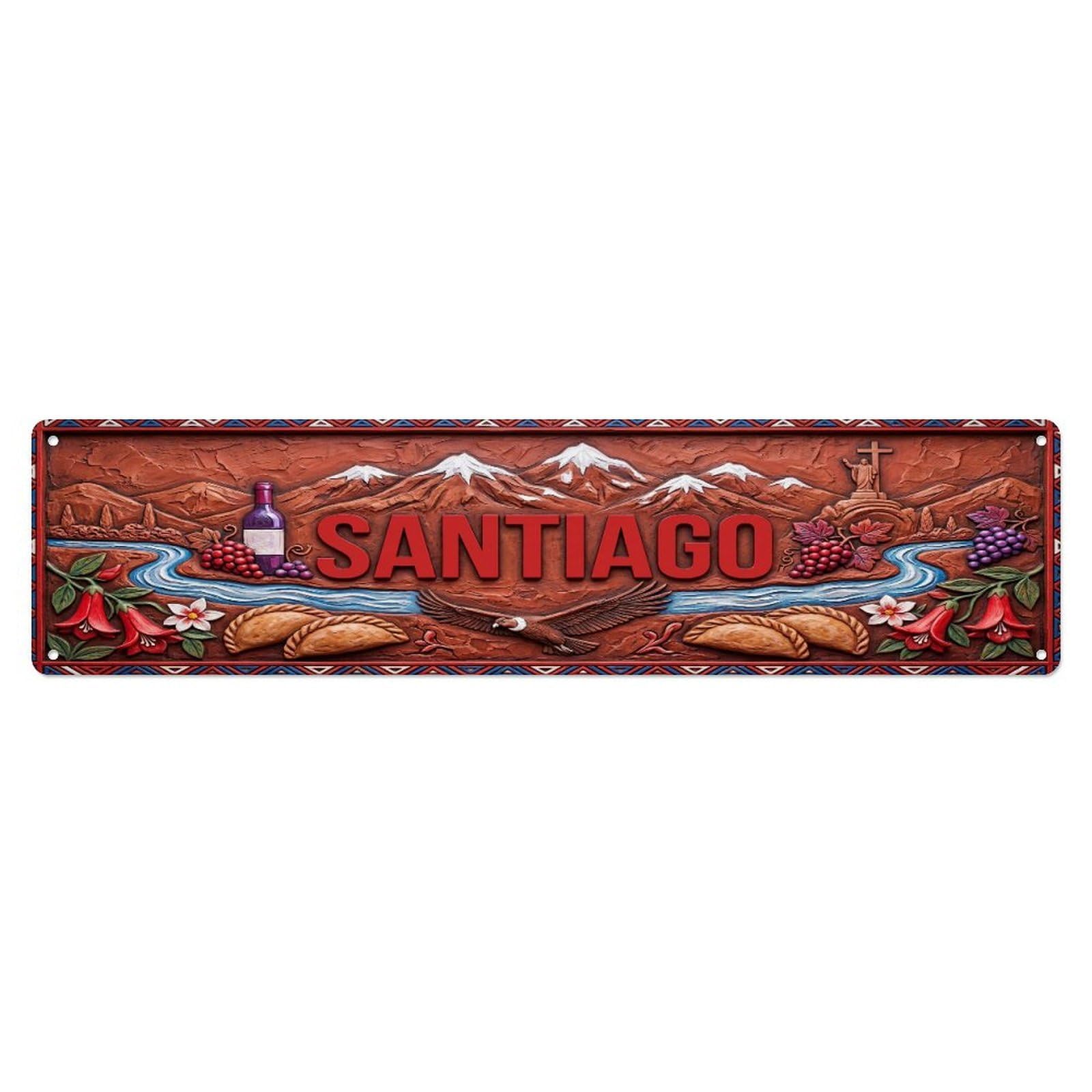 Xanthor Style Metal Tin Sign Vintage Santiago Chile Flag Pattern