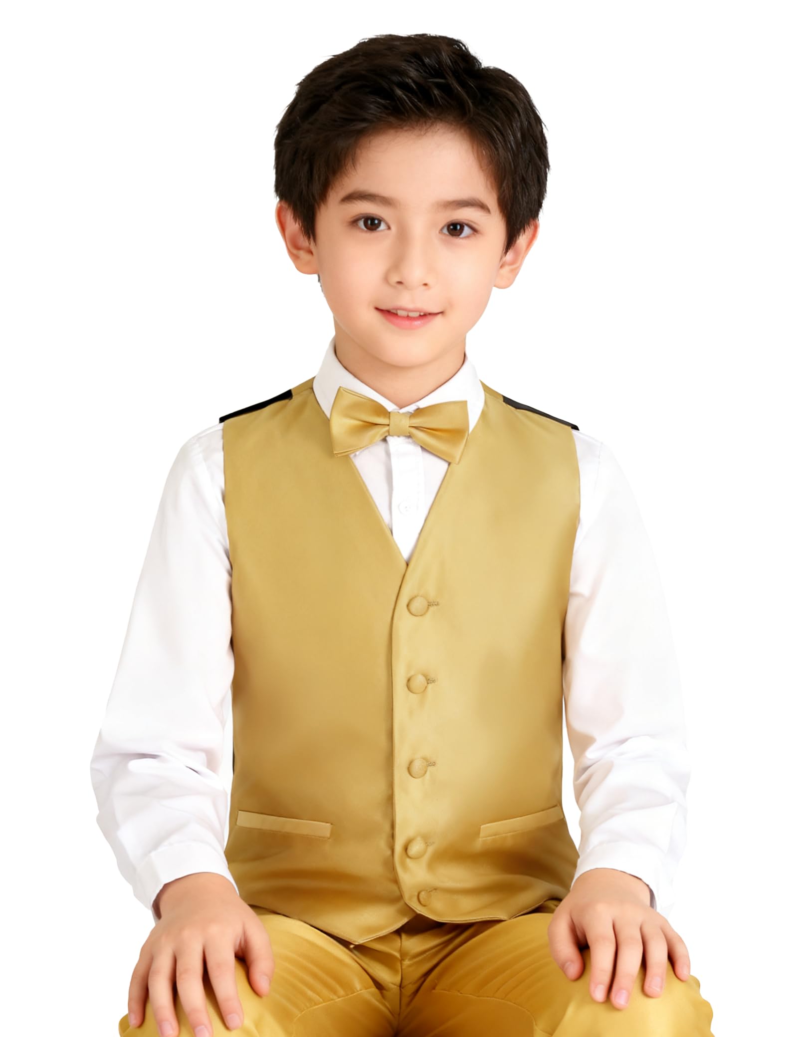 Alizeal Juego de 3 piezas de corbatín, corbata y chaleco de traje para niños, color liso, corbata y chaleco clásico