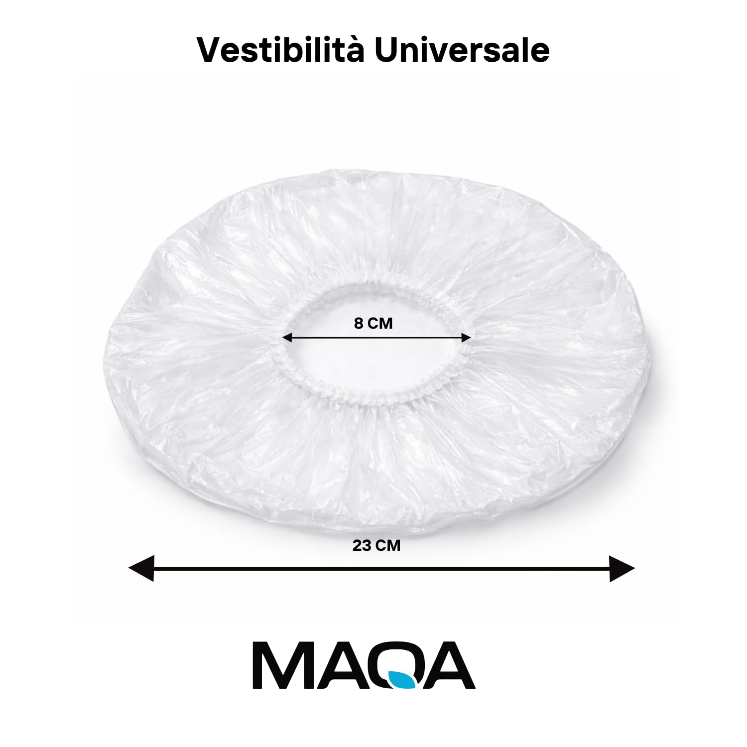 MAQA Cuffie capelli imbustata singolarmente, Cuffia doccia monouso 50-100 pz, cuffie usa e getta per kit cortesia hotel e spa 100