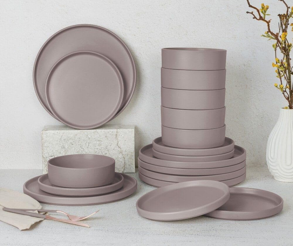 Berlinger Haus Zestaw obiadowy 18-częściowy | Taupe Collection | Wysokiej jakości naczynia kamionkowe | można myć w zmywarce i używać w kuchence mikrofalowej