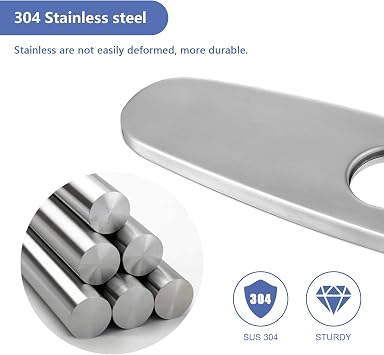 Escutcheon Plate, Brushed Nickel Faucet Hole Cover Stainless Steel deck plate for 1 or 3 Hole Kitchen Laundry Sink Faucet 10 inch base plate