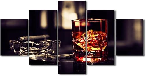 Vista 28 de Imágenes de pared para sala de estar, pintura de copa de vino tinto, bebidas alcohólicas, 5 paneles, lienzo, arte de pared, pósteres e impresiones