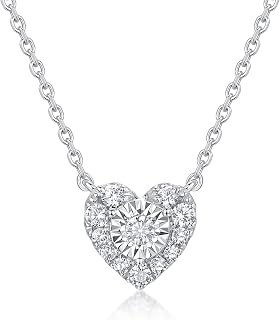 Sytaehi Sterling Silver Lab Grown Diamond Halo Pendant Necklace with Chain - Elegant 360° Sparkle Gift for Anniversaries & Birthdays