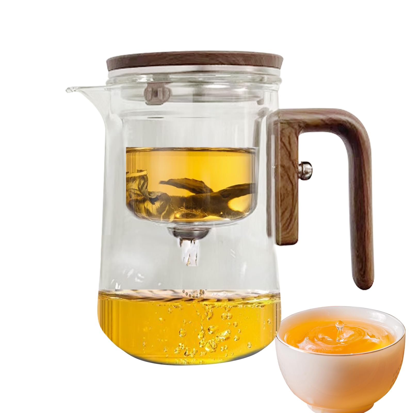 Théière En Verre À Séparation D'eau Avec Poignée En Bois, Théière Transparente Anti-éclaboussures Avec Infuseur, Théière Magique Multifonctionnelle Pour La Maison, Le Lieu De Travail Et Le Dortoir