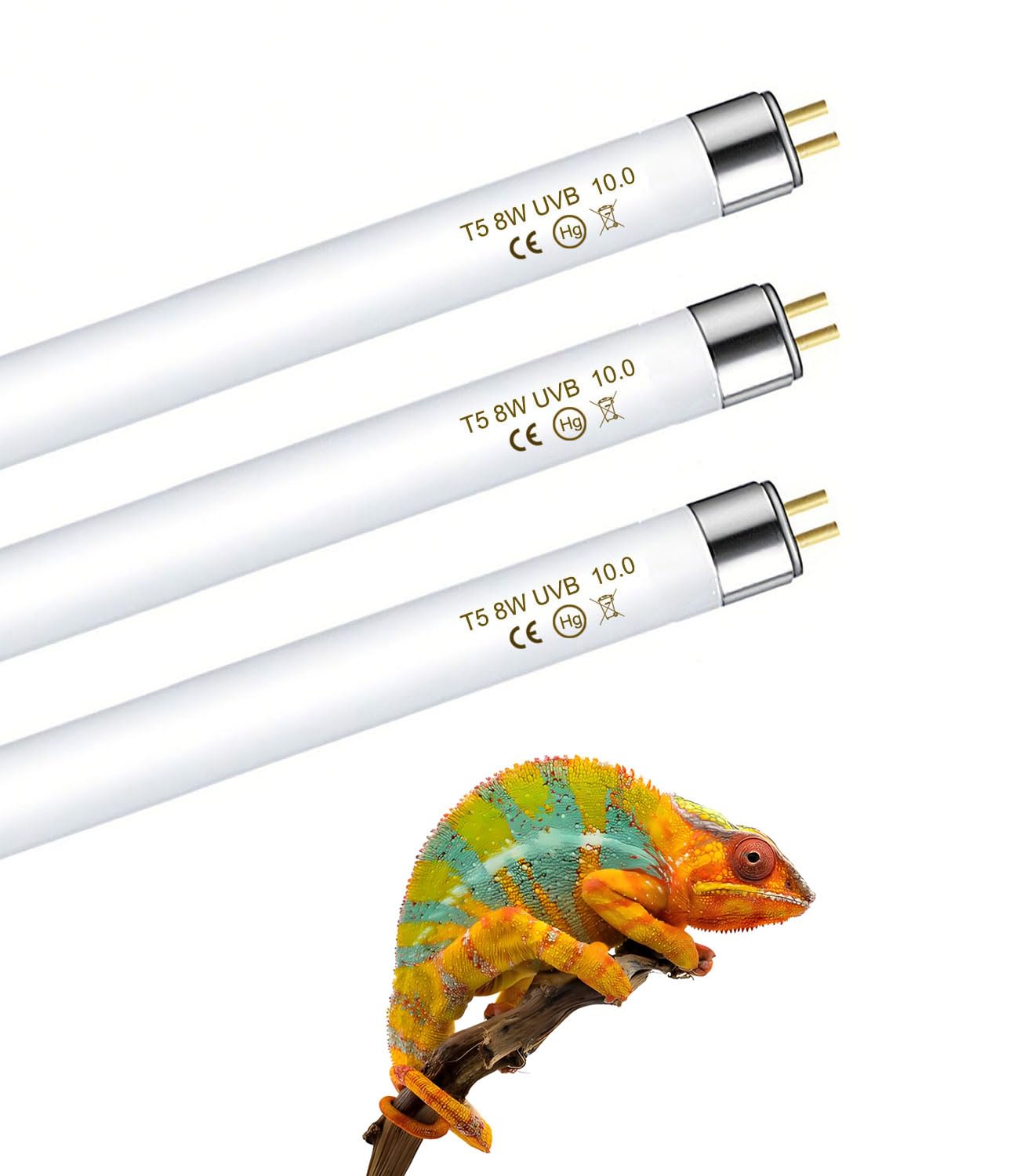 MouMouPurr 3 Pack, 10.0% UVB T5 Tube 8 Watt Lamp, Provides Full Spectrum + UVB Lighting, T5 8W Fluorescent Tube Lamps
