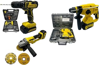 Pack of 3 20 V tools – Drill, punch, grinder + 3 batteries + 2 storage cases + 3 chargers – French brand specialising in gardening and DIY tools