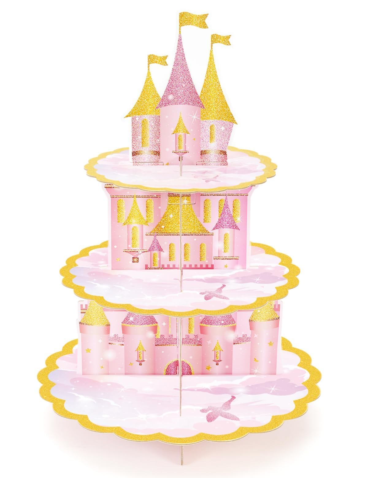 WERNNSAI Pink Castle Cupcake Stand - 3 Tier Princess Cupcake Stand Cardboard Dessert Tower for Kids Girls Princess Birthday Party Decorations cake Holder Party Dessert Display Stand