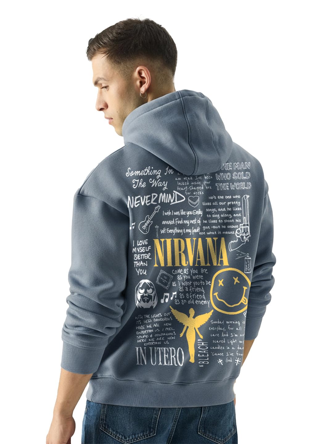 Buy crazymonk Nirvana Oversized Hoodie - Metallic Grey - L at