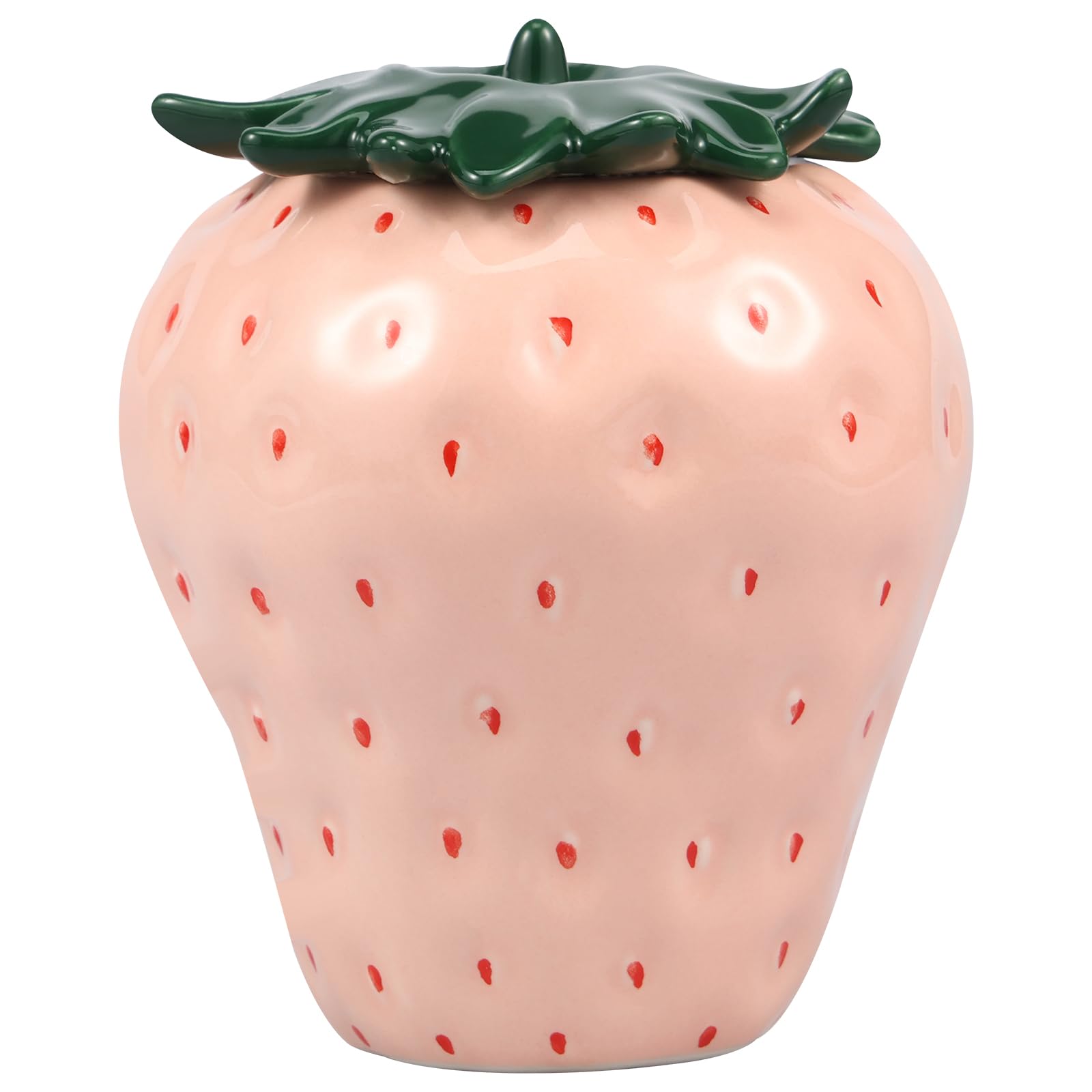 PTMTFYL Strawberry Shaped Jar, Strawberry Candy Jar with Lid, Ceramic Strawberry Cookie Jar, Strawberry Flower Vase, Cute Vintage Decor Container Food Storage Tin for Tea Coffee Candy Cookie (Pink)