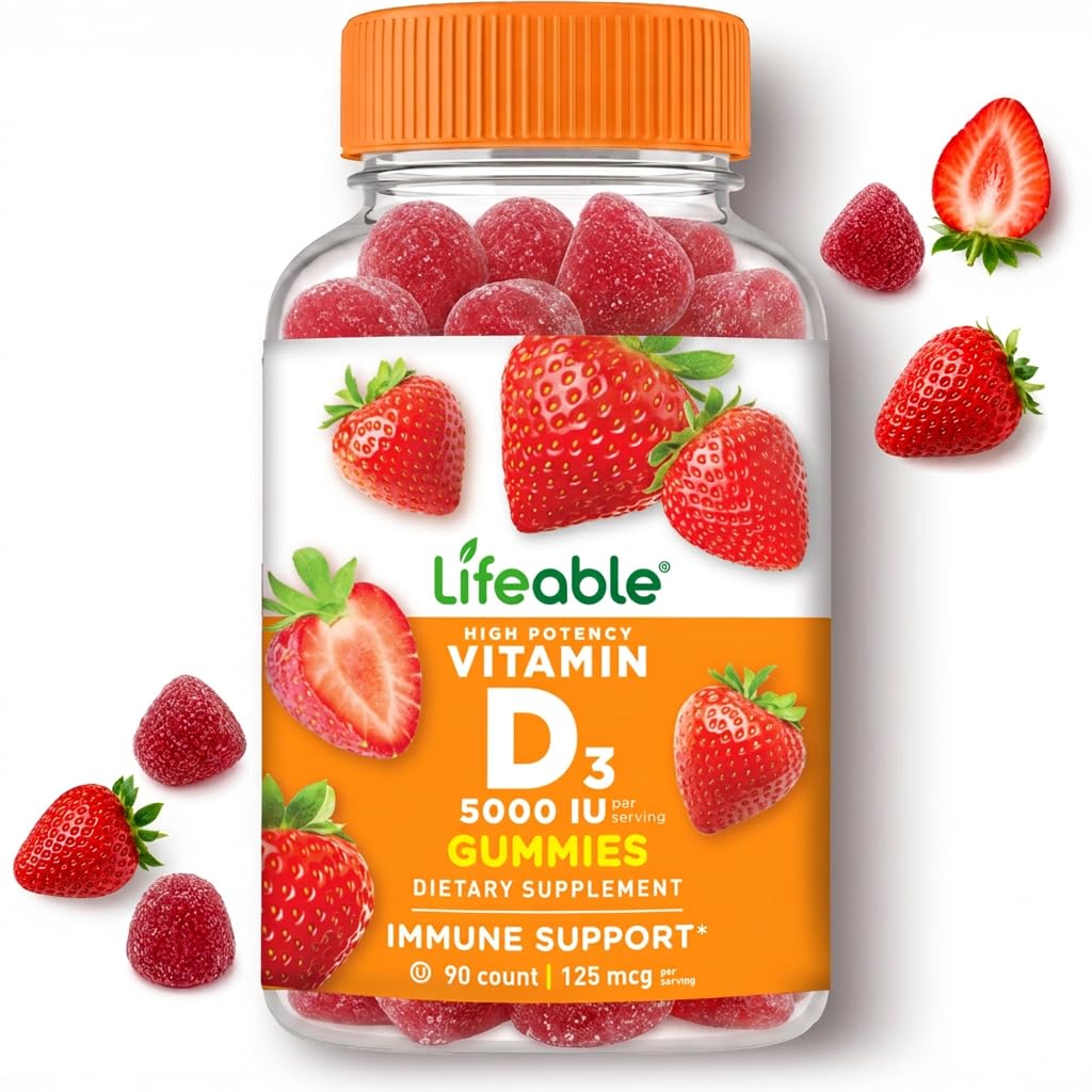 Lifeable Vitamin D Gummies for Women and Men, High Potency D3 5000 IU, 90ct 90 Count (Pack of 1)
