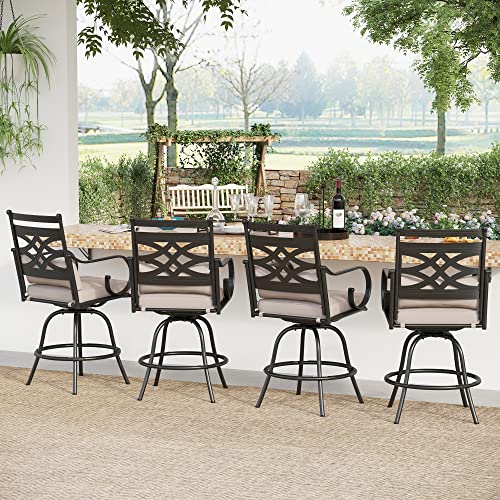 Sophia & William Patio Bar Stools Outdoor Swivel Bar Chairs Set Of 6 High Dining Chairs With Cushion, Beige #TOP1