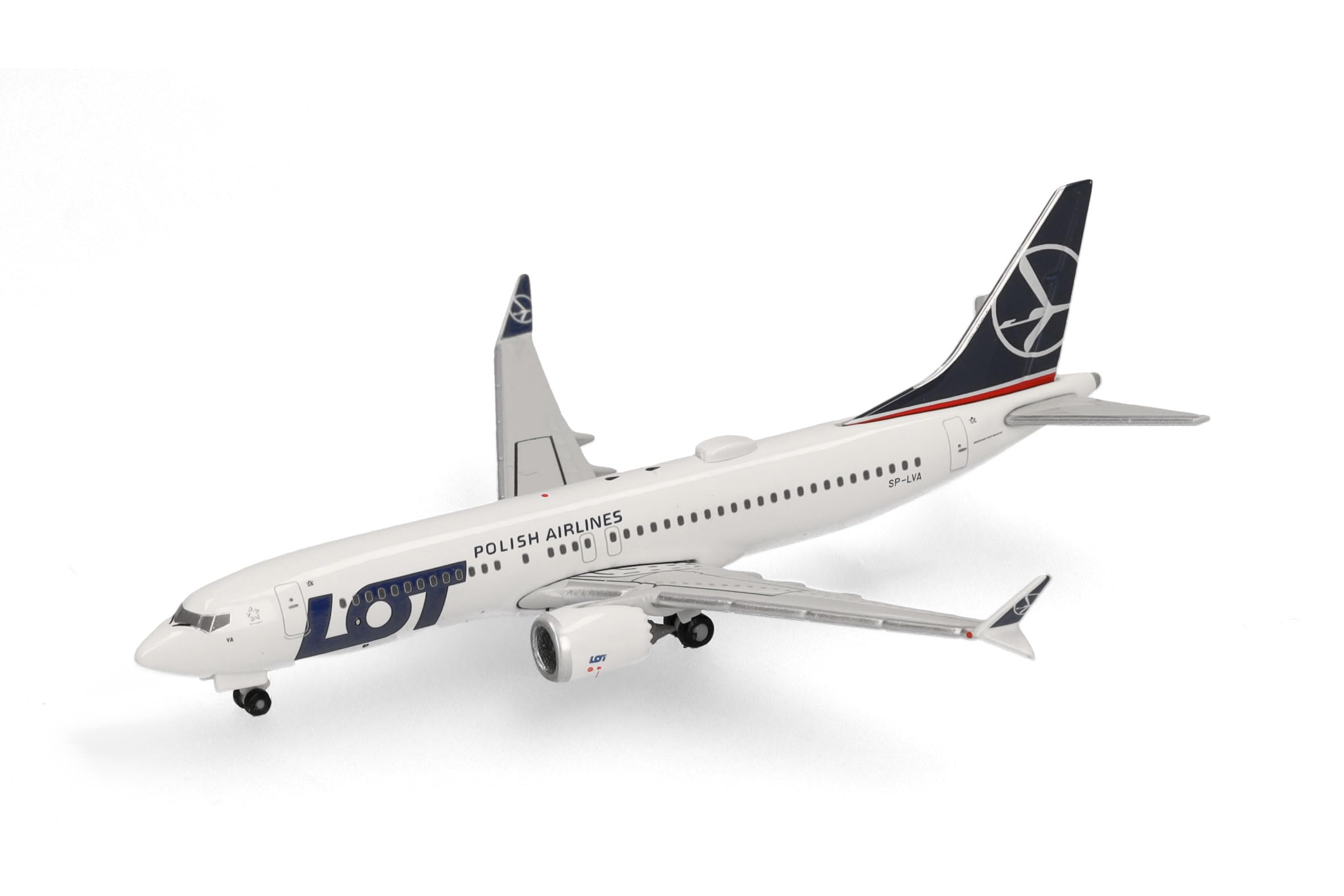 Herpa Miniatura del avión Lot Polish Airlines Boeing 737 MAX 8, Escala 1/500, Modelo prefabricado, maqueta de colleción, modelismo, Avion sin Soporte, Figura Metal