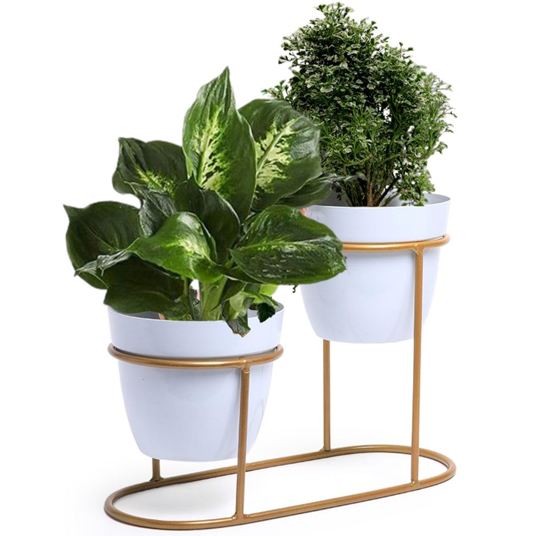HOMSSY Double Pot with Golden Stand, Elegant Decorative Planter for Indoor and Outdoor Use (38) (B0D66ZLCYB) Amazon Price History, Amazon Price Tracker