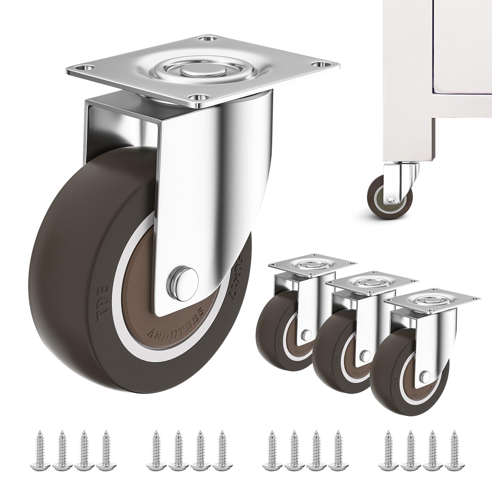 Sohnvwtgd 5 2" Casters Set Of 4, Furniture Caster Wheels For Cart, Swivel Plate Castor, No Noise Rubber Wheels, Suitable For Workbench, Table