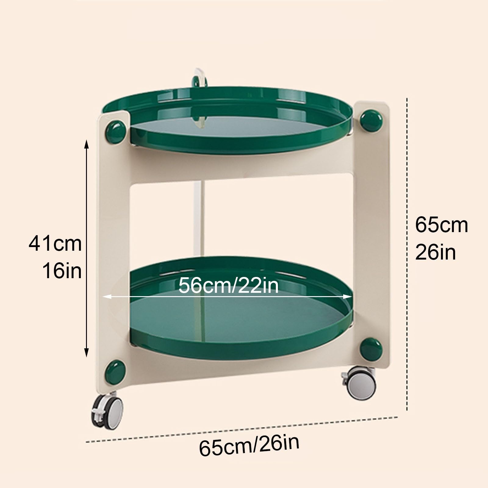 Table d'appoint Mobile à 2 Niveaux, Petite Table Basse Ronde avec roulettes verrouillables, Plateau Amovible, pour Chambre, Salon (Vert)