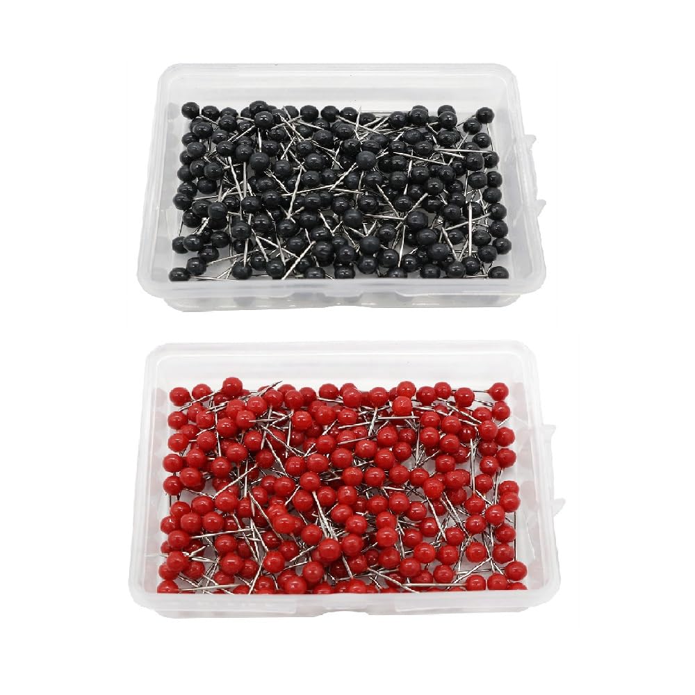 Kyryd Black Red 400 Pcs Map Tacks, 0.63 Inches Head - Black Map Push Pins For Wall Drawing Pinboard, Bulletin Board