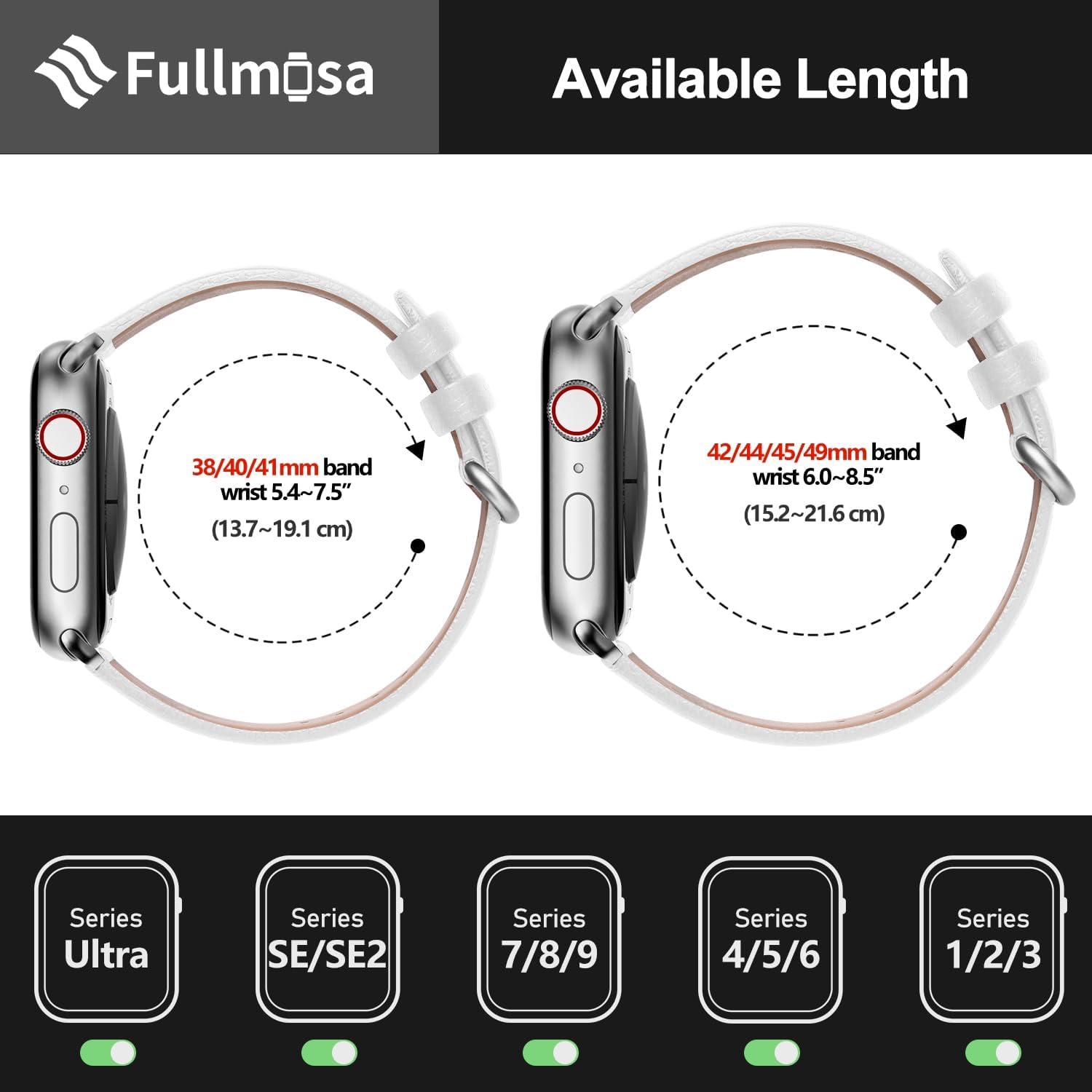 Fullmosa Compatible Stainless Steel Apple Watch Band 41mm/40mm/38mm Golden with Case & Compatible Leather Apple Watch Band 41mm/40mm/38mm,White