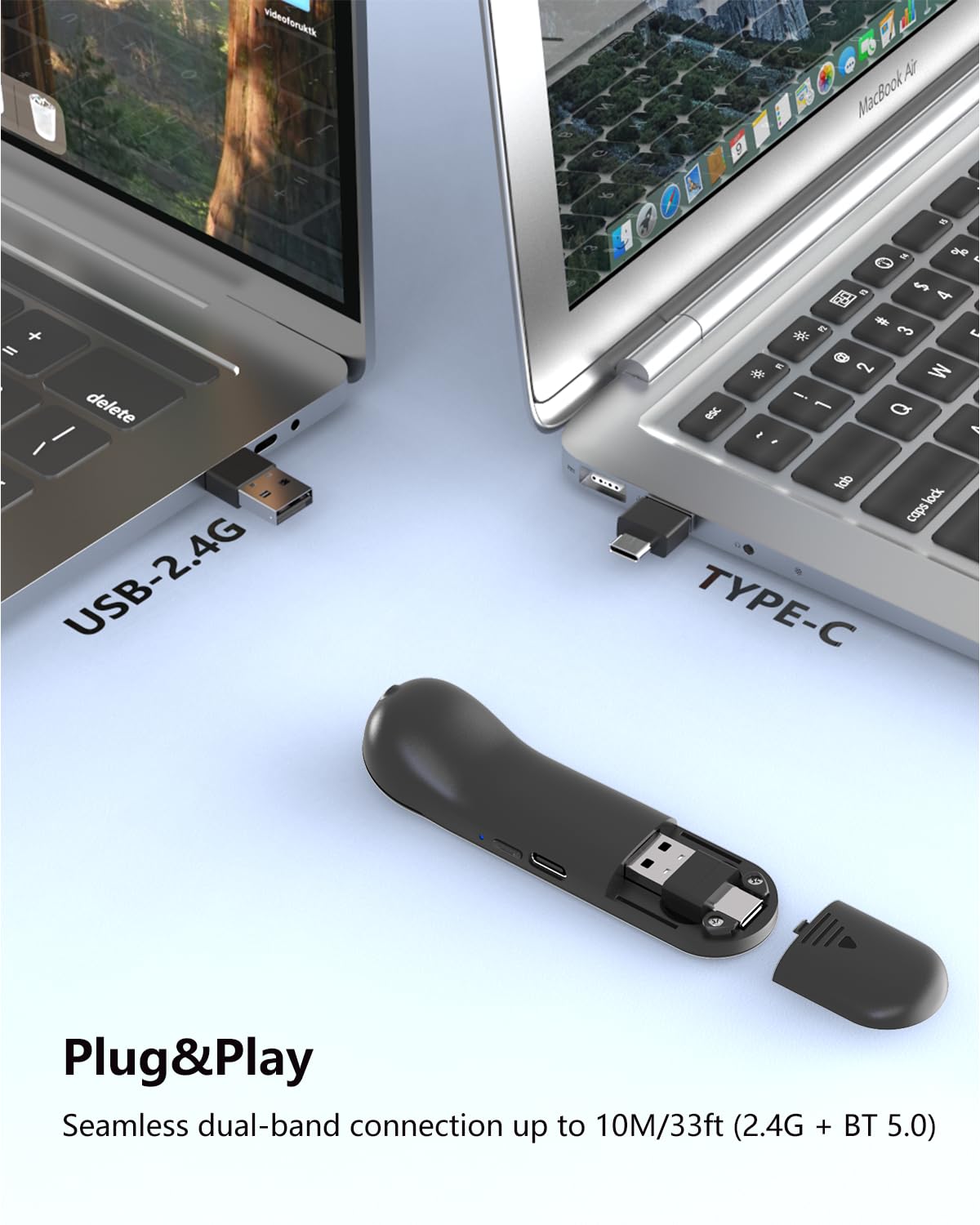 Air Mouse für PC/iOS/Android mit Touchpad Bluetooth 2.4G Fernbedienung für PowerPoint/Keynote/Tiktok/Kamera/Kindle App, wiederaufladbar, kabellos, Präsentation für PPT Pointer (Schwarz)