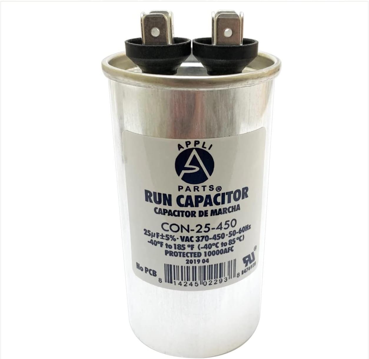 Appli Parts Condensador Capacitor de Marcha 25 Mfd uF (microfaradios) 370VAC o 450VAC CBB65 Universal Aire acondicionado y otras aplicaciones Redondo UL E476928 cm Alto cm Ancho CON-25-450