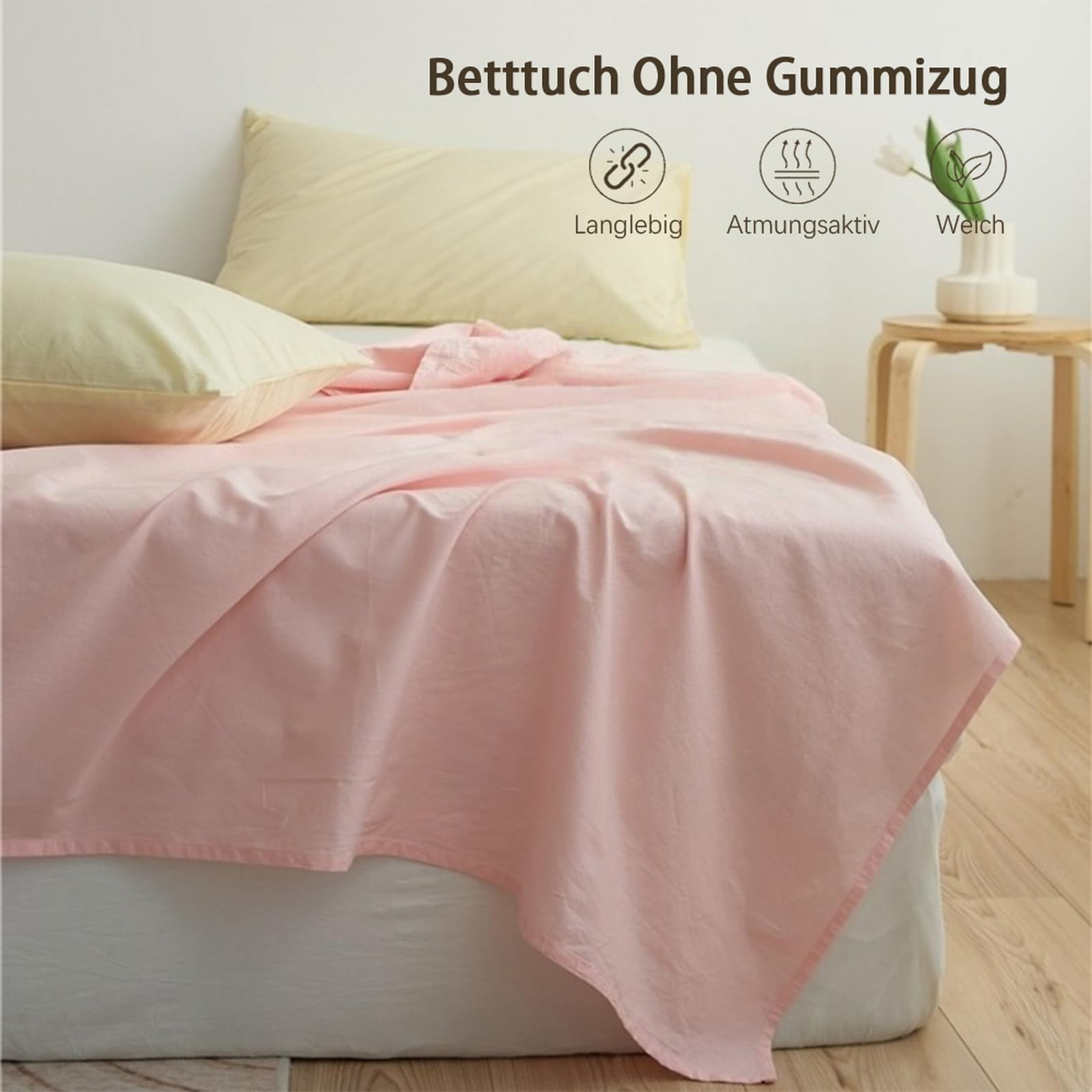 Bettlaken 200 x 230cm Leintuch ohne Gummizug Hellgelb