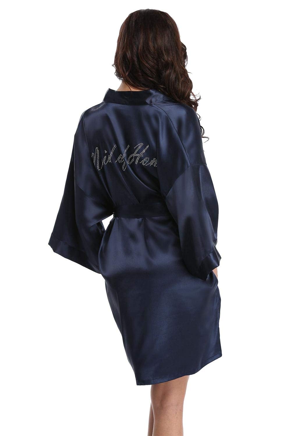 Vogue Bridal Satin Short Kimono Robe Bride Bridesmaid Robes with Rhinestones for Getting Ready Wedding Bridal Party