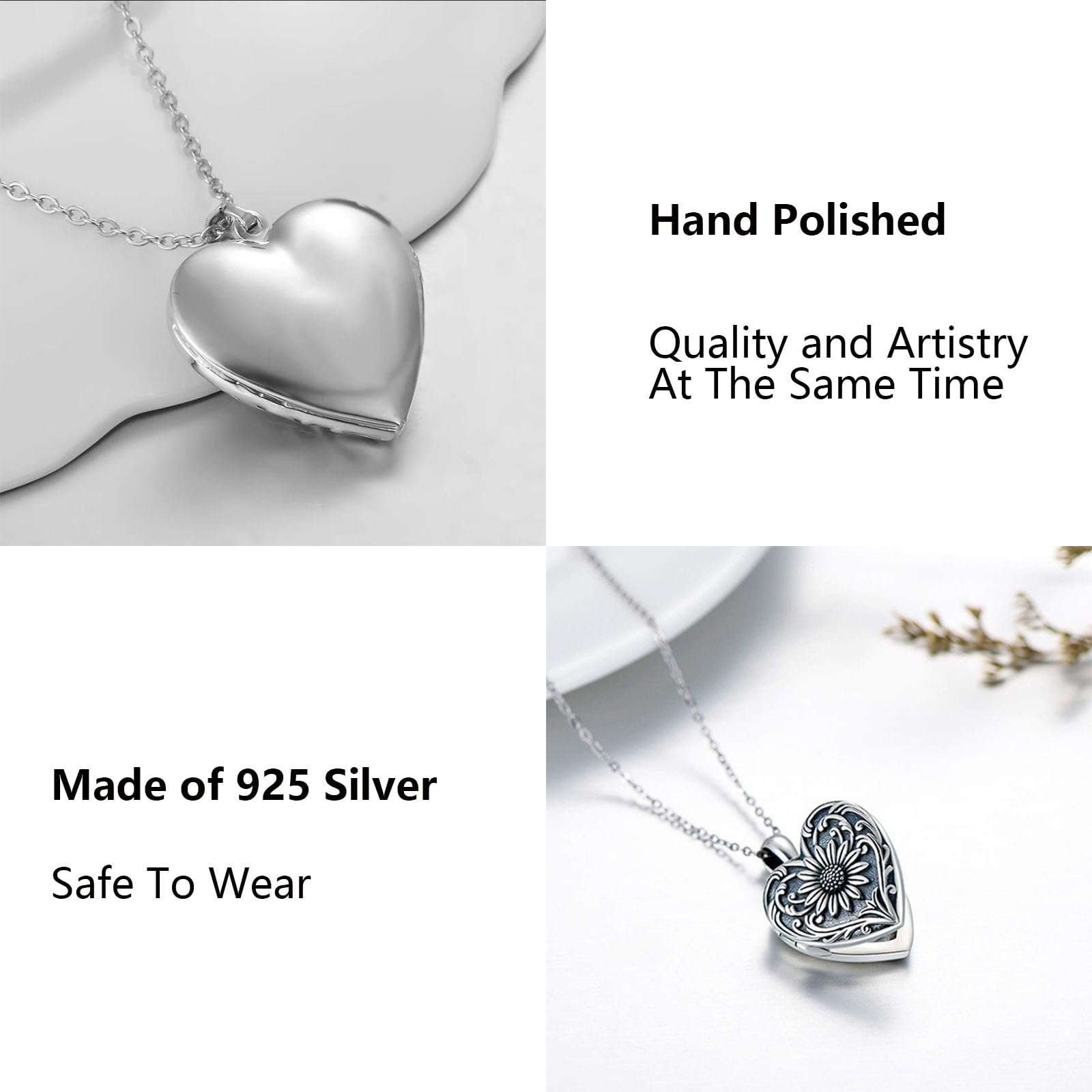 Collar Relicario Personalizado - Collar Relicario de Corazón de Plata de Ley 925 Personalizado con Portafotos y Grabado - Regalo de Joyería Conmemorativo Para Novia, Esposa, Mamá, Abuela