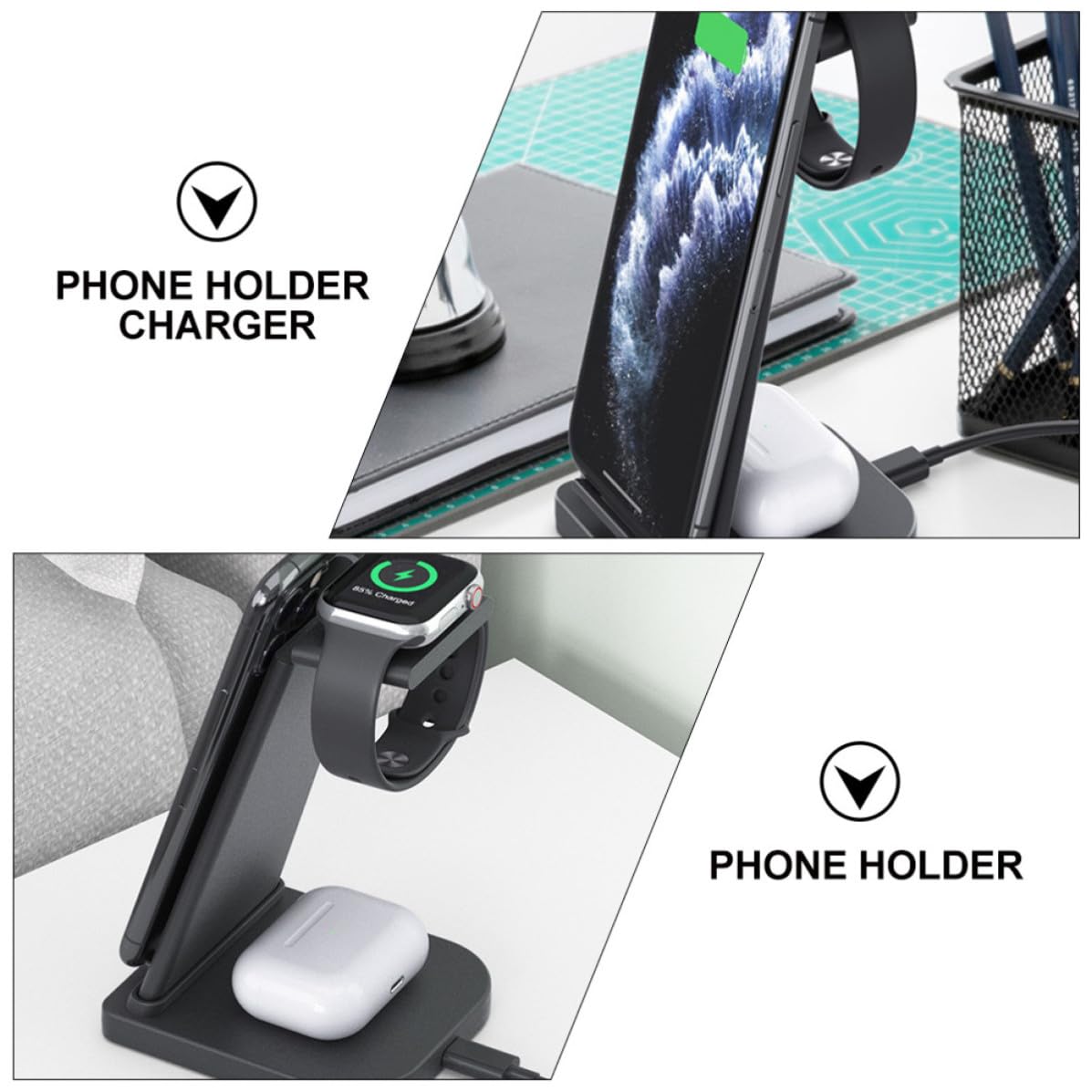 Cargador Inalámbrico Plegable de Abs y PC Negro
