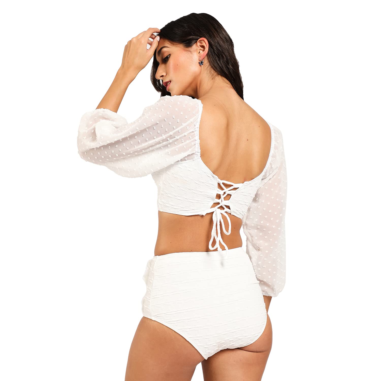 Haute Sauce Bikini Set for Women | White Color | Beachwear | Women's Clothing | Western | Swimwear | Swimming Costume for Ladies | Bikini | Beach Dress | Stylish | Top & Bottoms | Polyester | Solid 2